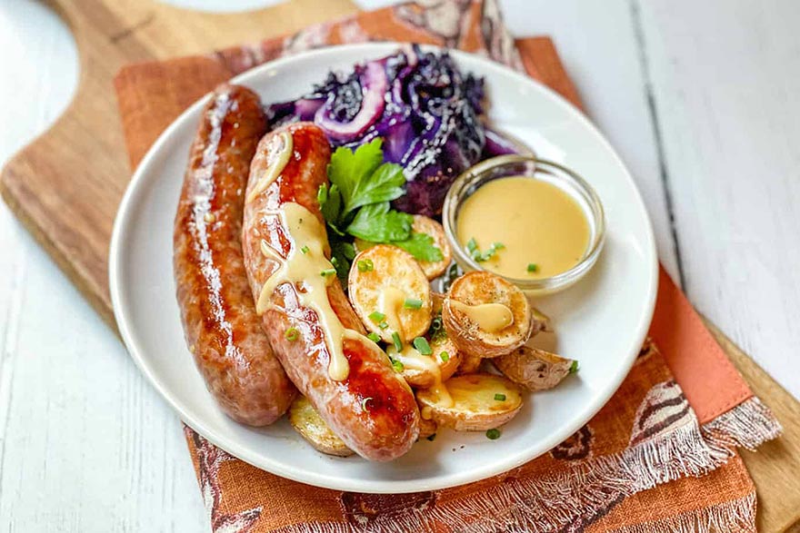 Sausages With Braised Cabbage & Caraway
